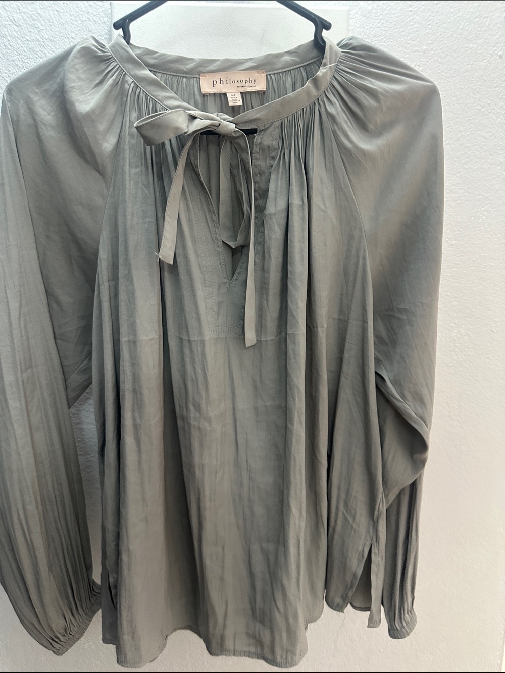 Philosophy Sage Green Tie-Neck Peasant Blouse